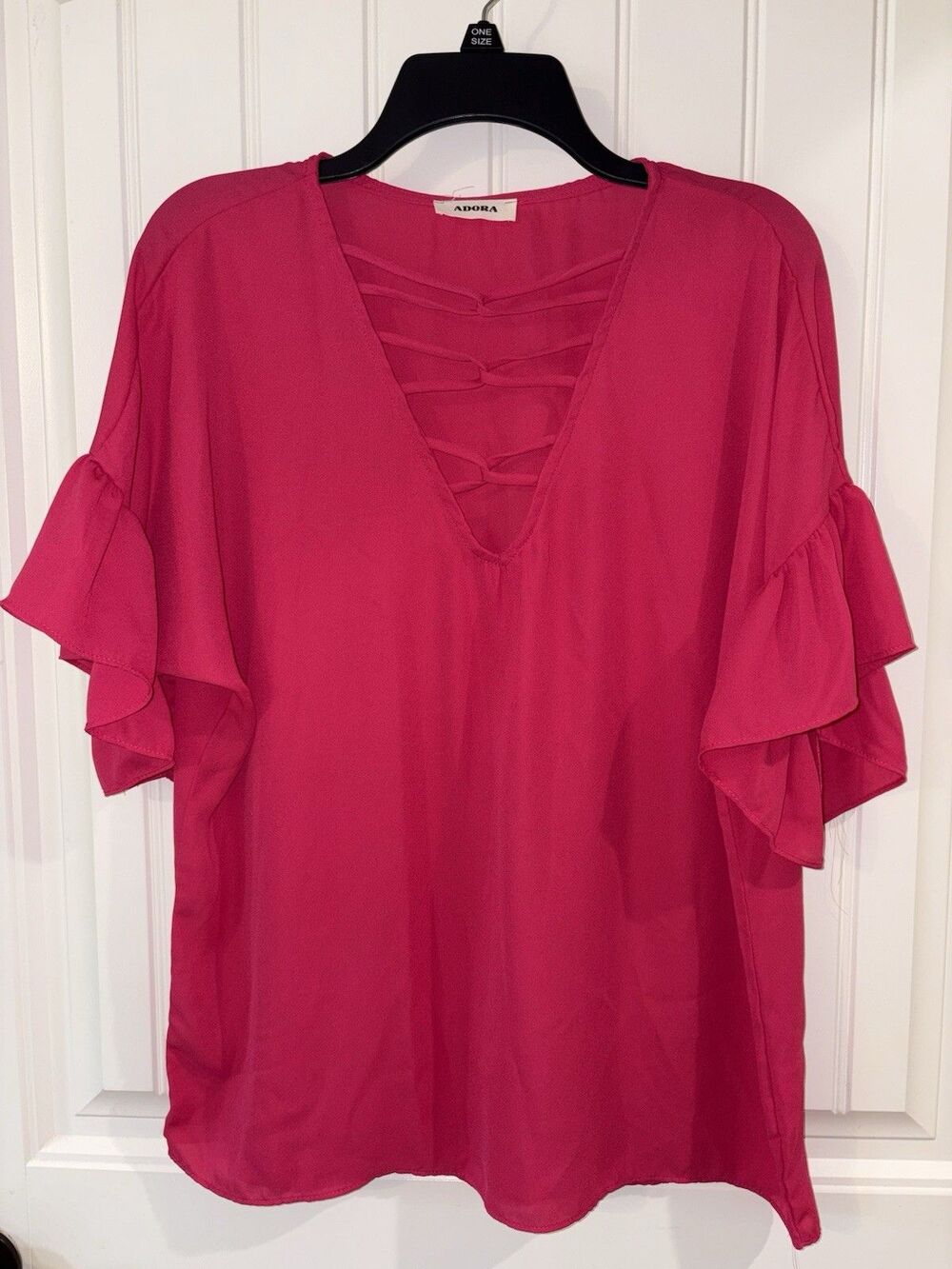 Adora Vintage Made in USA Blouse V-Neck Pink Polyester Womens Small oversized